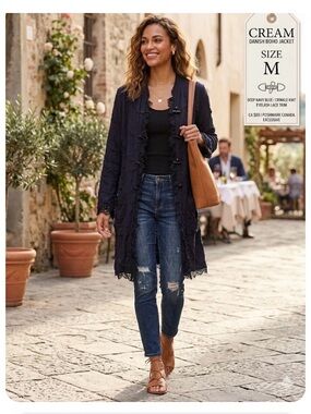 CREAM Danish Boho Navy Blue Crinkle Sweater Coat